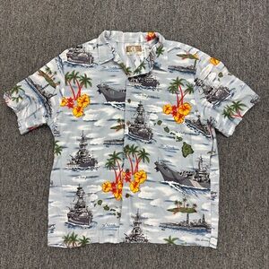 Vintage Kalaheo Hawaiian Shirt Men’s XL Military WWII Navy Battle Ship Floral